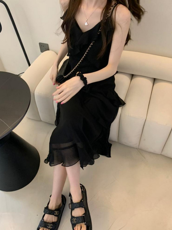 Βολάν Φορέματα Γυναικεία Μινιμαλιστικό Καθαρό Σχέδιο Λεπτές Γυναικείες Midi Vestidos Σέξι Αμάνικο Καλοκαιρινό Αναπνεύσιμο Μόδα Κορεάτικο Στιλ