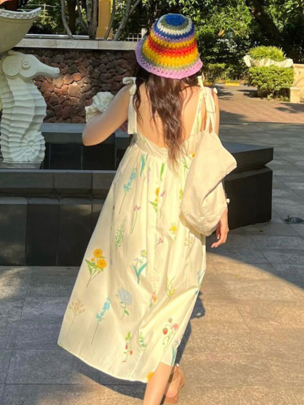 Kleitas Sievietēm Vasaras A līnijas midi mežģīnes ar ziedu spageti siksniņu ar augstu vidukli Brīvdienas Estētiskas Saldas Meitenes Jauki Korejiešu Stils Šiks