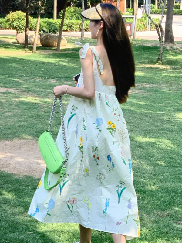 Kleitas Sievietēm Vasaras A līnijas midi mežģīnes ar ziedu spageti siksniņu ar augstu vidukli Brīvdienas Estētiskas Saldas Meitenes Jauki Korejiešu Stils Šiks