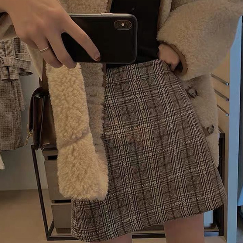 Γυναικείες καρό λεπτές κορεάτικες φούστες Casual All-match Ψηλόμεση Mujer Άνοιξη-φθινόπωρο Άνετο Φοιτητικό Club Γυναικείο Harajuku