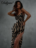 Dulzura Leopard Zebra Print Sieviešu siksniņa Maxi Kleita Sānos Šķēlums Bez Muguras Bodycon Seksīga ballīšu kluba tērpi vakara festivāla dzimšanas diena