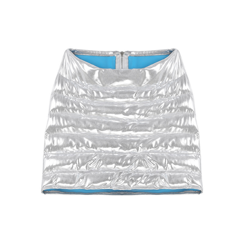 Γυναικείες ελαφριές αθλητικές φούστες με καπιτονέ ζεστή φούστα για πεζοπορία σε εξωτερικούς χώρους, τρέξιμο μεταλλικό γυαλιστερό ασημί