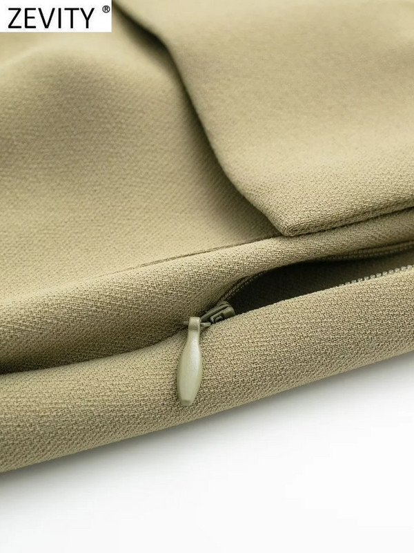 Dámska úzka midi sukňa so zipsom a prackou Zevity v safari štýle, elegantné, s rozparkom, rovné, s rozdelenými ramienkami QUN3587