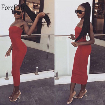 Forefair Strapless Bodycon Επίδεσμος Σέξι Γυναικείο Μακρύ Φόρεμα 2022 Καλοκαιρινή Γυναικεία Μόδα Λευκά Μαύρα Κόκκινα Φορέματα Party Tube