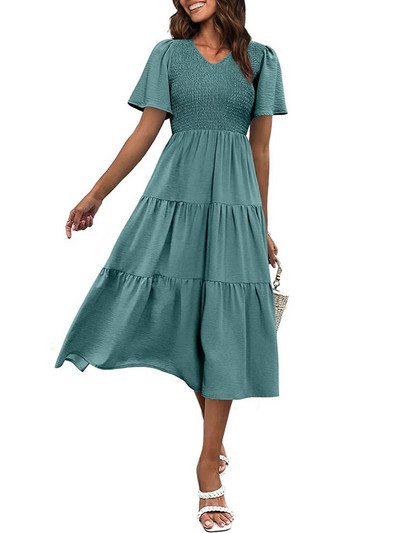 2023-as nyári rakott ruha, női, hosszú parti ruha, női, repülő ujjú, divatos, alkalmi, vonalas ruha nőknek