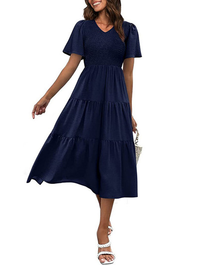 2023-as nyári rakott ruha, női, hosszú parti ruha, női, repülő ujjú, divatos, alkalmi, vonalas ruha nőknek