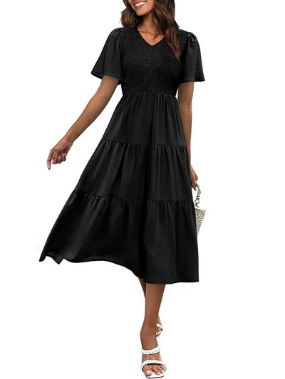 2023-as nyári rakott ruha, női, hosszú parti ruha, női, repülő ujjú, divatos, alkalmi, vonalas ruha nőknek