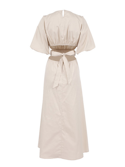 OOTN Elegáns, mélyen kivágott, hosszú női ruha 2023-as nyári, felfújt ujjú, magas derekú, nyakú, szexi A-vonalú midi ruhák, pamut köntös