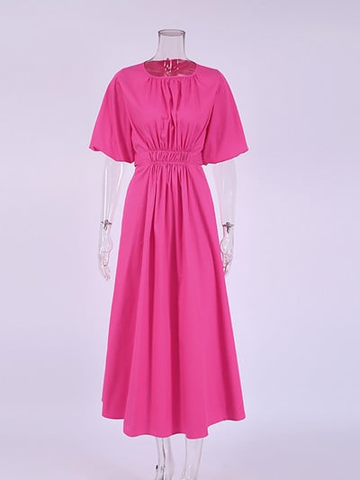 OOTN Elegáns, mélyen kivágott, hosszú női ruha 2023-as nyári, felfújt ujjú, magas derekú, nyakú, szexi A-vonalú midi ruhák, pamut köntös