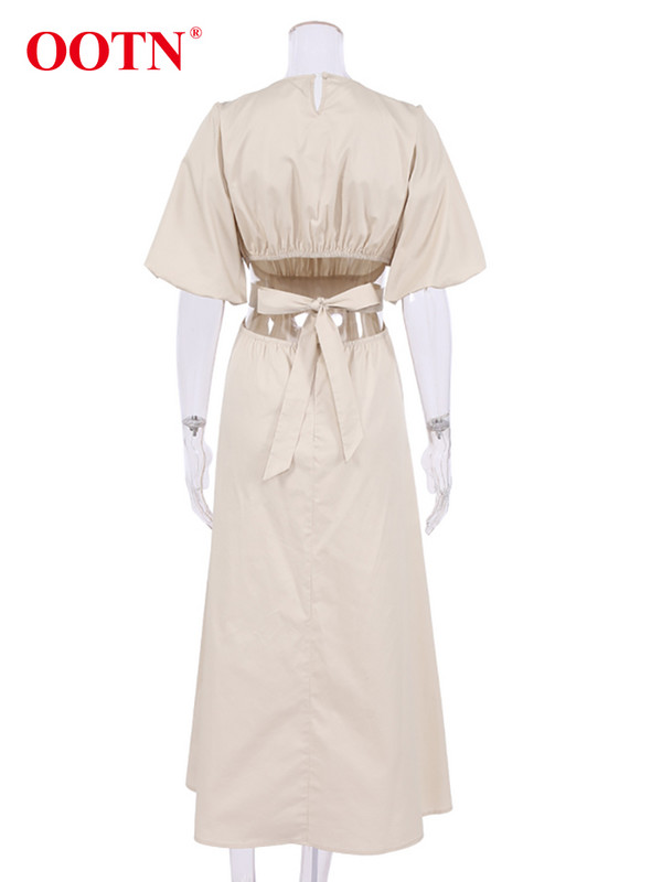 OOTN Elegáns, mélyen kivágott, hosszú női ruha 2023-as nyári, felfújt ujjú, magas derekú, nyakú, szexi A-vonalú midi ruhák, pamut köntös