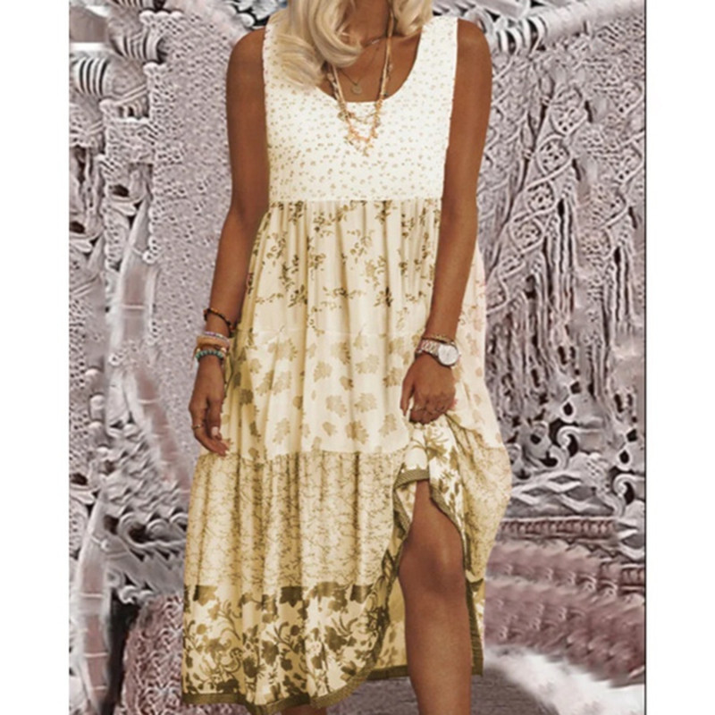 Női virágos mellény ruha varrás alkalmi nyomtatás kontraszt rózsaszín virágok női ruhák kis friss nyári női ruha