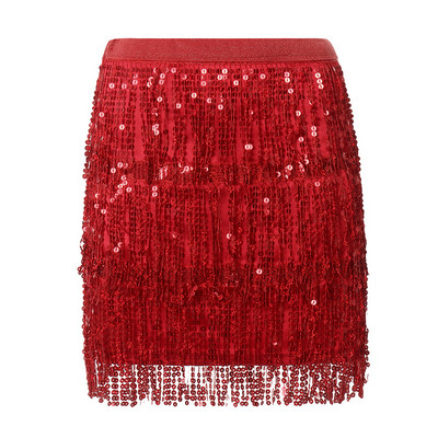 Ženska suknja sa šljokicama i resama Sjajna mini suknja s elastičnim strukom Mini suknja za plesnu rave zabavu crna/srebrna/zlatna/crvena
