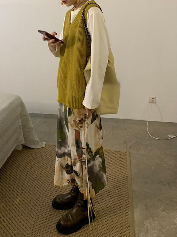 Kaklasaites krāsas eļļas krāsošanas svārki sievietēm, taisni, sadalīti gari svārki Harajuku japāņu Y2k ielas apģērbs, gotikas Faldas Largas Mujer 2023