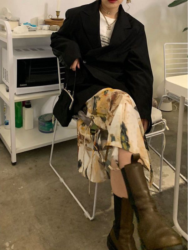 Kaklasaites krāsas eļļas krāsošanas svārki sievietēm, taisni, sadalīti gari svārki Harajuku japāņu Y2k ielas apģērbs, gotikas Faldas Largas Mujer 2023