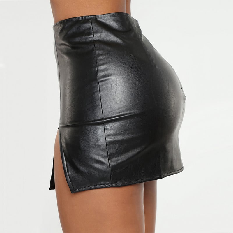 Sijonai Moteriški Odiniai Naktiniai Klubo drabužiai Sijonai Sexy Pure Color Pu-odinis Užtrauktukas Sexy Hip Leather Mini Sijonai Faldas Mujer Moda