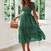 Rochie de damă cu gât pătrat cu flori vintage imprimeu cu mâneci cu bule flori fragmentate vară plajă flori dulce ocazional rochie lungă 2023