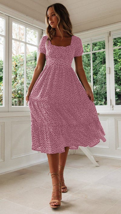 Rochie de damă cu gât pătrat cu flori vintage imprimeu cu mâneci cu bule flori fragmentate vară plajă flori dulce ocazional rochie lungă 2023
