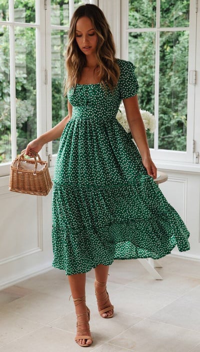 Rochie de damă cu gât pătrat cu flori vintage imprimeu cu mâneci cu bule flori fragmentate vară plajă flori dulce ocazional rochie lungă 2023