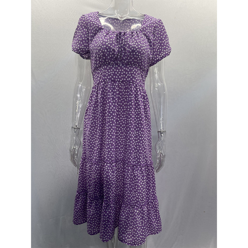 Rochie de damă cu gât pătrat cu flori vintage imprimeu cu mâneci cu bule flori fragmentate vară plajă flori dulce ocazional rochie lungă 2023