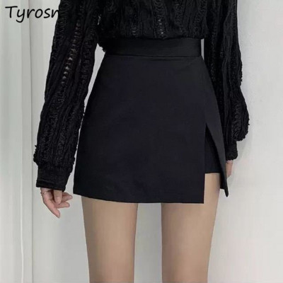 Ženske suknje, seksi s bočnim prorezom, nepravilnog visokog struka, vitka, elegantna mini suknja, jednobojna a-kroja, uredska ženska S-4XL crna Harajuku