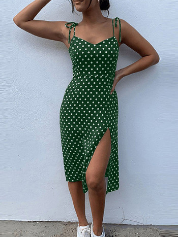 Φορέματα 2023 Sundress Summer Women Causal Πουά Αμάνικα Ψηλή πλισέ ελαστική μέση V-Neck Beach Φόρεμα Vestidos De Verano