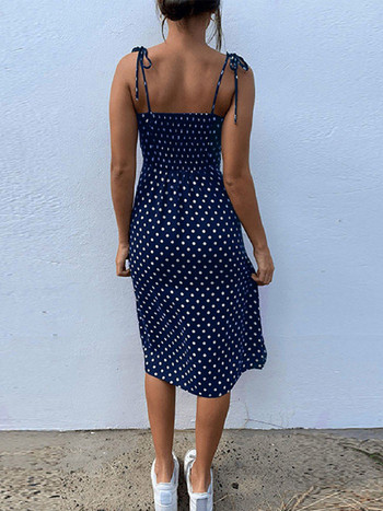 Φορέματα 2023 Sundress Summer Women Causal Πουά Αμάνικα Ψηλή πλισέ ελαστική μέση V-Neck Beach Φόρεμα Vestidos De Verano