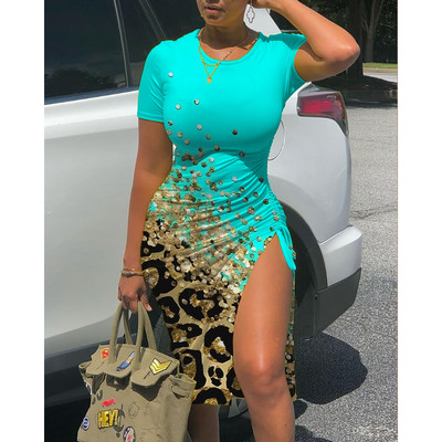 Femei Ink Splash Print Rochie cu fantă înaltă 2023 pentru femei Sexy cu șnur cu rucsat Midi Skinny Robe Lady Traf Îmbrăcăminte de bază Rochii