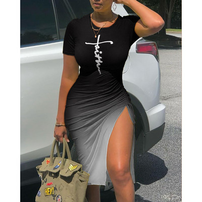 Femei Ink Splash Print Rochie cu fantă înaltă 2023 pentru femei Sexy cu șnur cu rucsat Midi Skinny Robe Lady Traf Îmbrăcăminte de bază Rochii