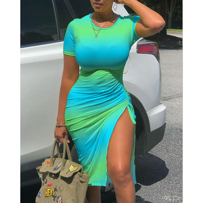 Femei Ink Splash Print Rochie cu fantă înaltă 2023 pentru femei Sexy cu șnur cu rucsat Midi Skinny Robe Lady Traf Îmbrăcăminte de bază Rochii
