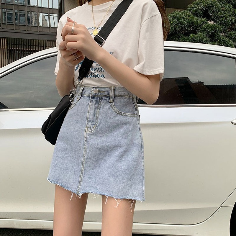 Szoknyák Női Nyári Magas derekú farmer Mini A-Line Klasszikus, Női High Street Csípőszoknya Alkalmi Forró Eladó Menő Egyszerű