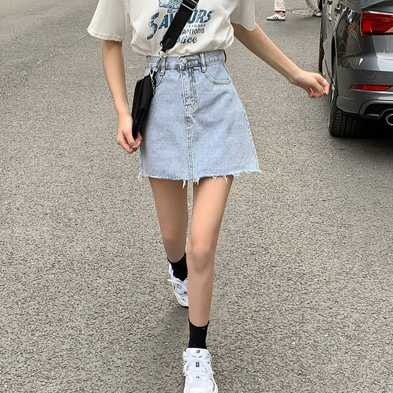 Szoknyák Női Nyári Magas derekú farmer Mini A-Line Klasszikus, Női High Street Csípőszoknya Alkalmi Forró Eladó Menő Egyszerű