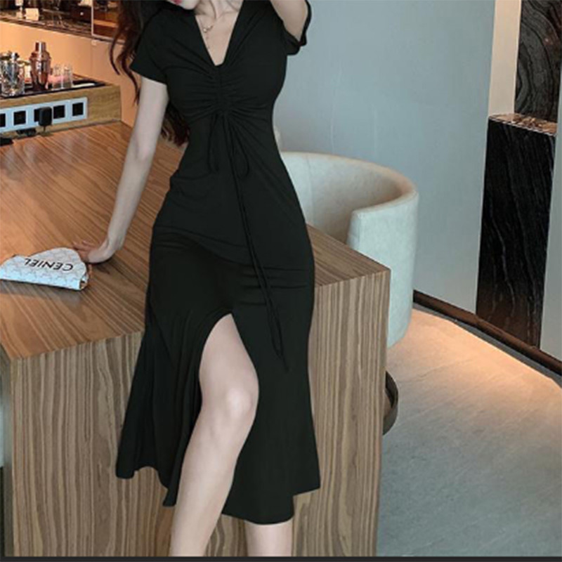 2022 m. vasaros Seksualios Vienspalvės Sulenktos Virvelė Tvarsčiai Prapjauta Midi Suknelė Juosmuo Elegantiška vakarėliui skirta šventinė suknelė Laisvalaikio chalatas Vestidos