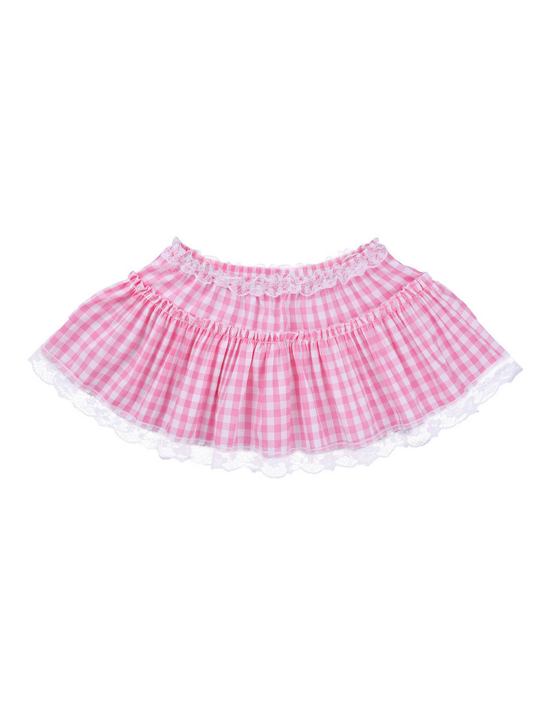 Sieviešu skolas meiteņu gleeing svārki Īsi Gingham Mini svārki ar mežģīņu apakšmalu kroku Sissy vīriešu Sexy Cosplay A līnijas mini svārki