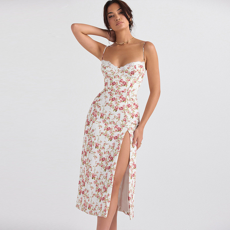 Rochie albastră cu imprimeuri florale sexy pentru femei, fără mâneci, din dantelă, rochii de femeie 2023, la modă de vară, elegantă, subțire, pentru damă.