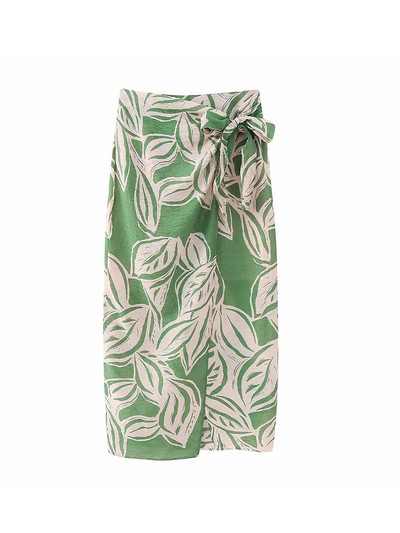 TRAF-i suvemoe trükitud naiste seelikud, kikilipsuga, küljelt poolitatud eesmine kõrge vöökohaga A-joonega tänavarõivad õhukesed naiste midiseelikud, roheline