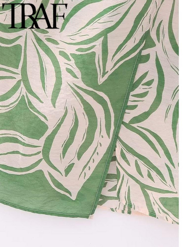 TRAF-i suvemoe trükitud naiste seelikud, kikilipsuga, küljelt poolitatud eesmine kõrge vöökohaga A-joonega tänavarõivad õhukesed naiste midiseelikud, roheline