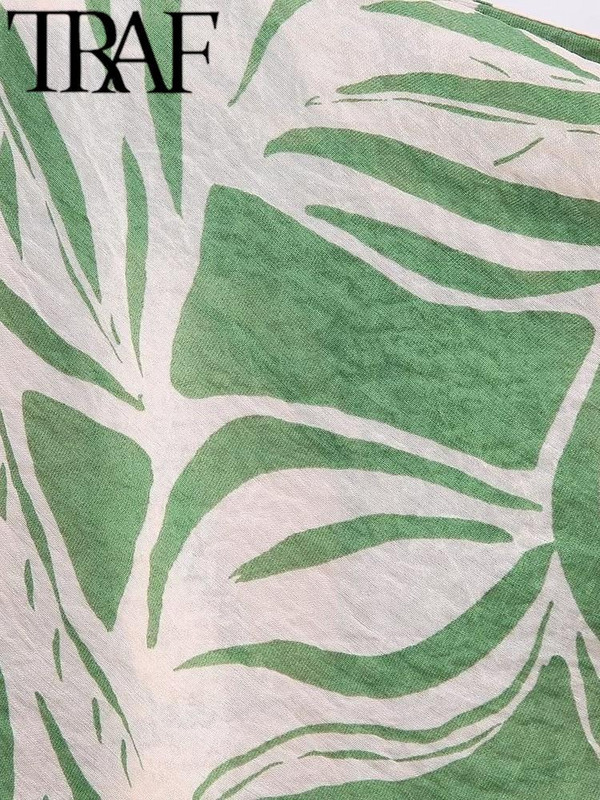 TRAF-i suvemoe trükitud naiste seelikud, kikilipsuga, küljelt poolitatud eesmine kõrge vöökohaga A-joonega tänavarõivad õhukesed naiste midiseelikud, roheline