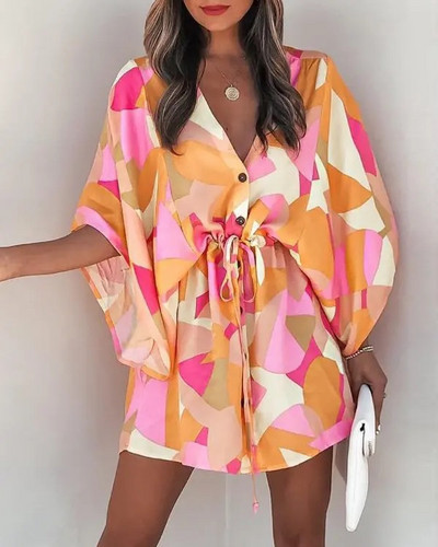 Casual Boho Beach Vacation Mini Γυναικείο Φόρεμα Καλοκαιρινής Δαντέλας Φορέματα με μανίκια με μπατόν για γυναικεία φαρδιά γυναικεία ρόμπα