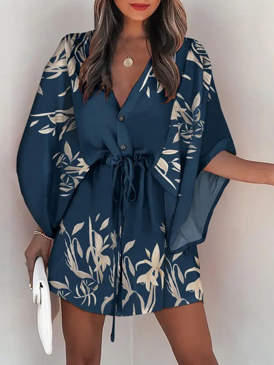 Casual Boho Beach Vacation Mini Γυναικείο Φόρεμα Καλοκαιρινής Δαντέλας Φορέματα με μανίκια με μπατόν για γυναικεία φαρδιά γυναικεία ρόμπα
