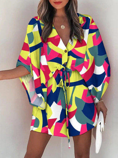 Casual Boho Beach Vacation Mini Γυναικείο Φόρεμα Καλοκαιρινής Δαντέλας Φορέματα με μανίκια με μπατόν για γυναικεία φαρδιά γυναικεία ρόμπα