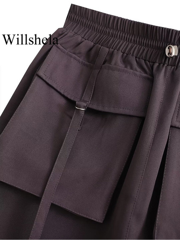 Willshela Sieviešu modes ar kabatām Masīvi šņorējami Mini svārki Vintage ar augstu elastīgu vidukli Sieviešu šiki sieviešu īsie svārki