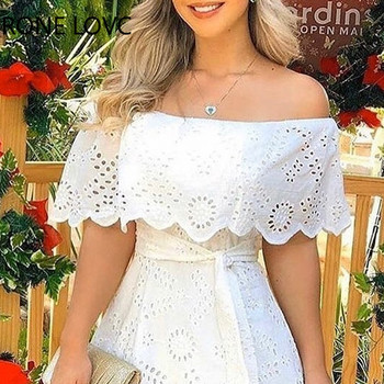 Γυναικείο Μίνι φόρεμα Solid Off Shoulder Hole Casual φόρεμα Κομψό κομψό φόρεμα μόδας