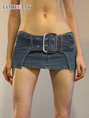 IAMHOTTY alacsony derekú farmer mikroszoknya övvel kék A-vonalú rövid farmer szoknyák Fairycore grunge alsók Y2K miniszoknya szexi nyári