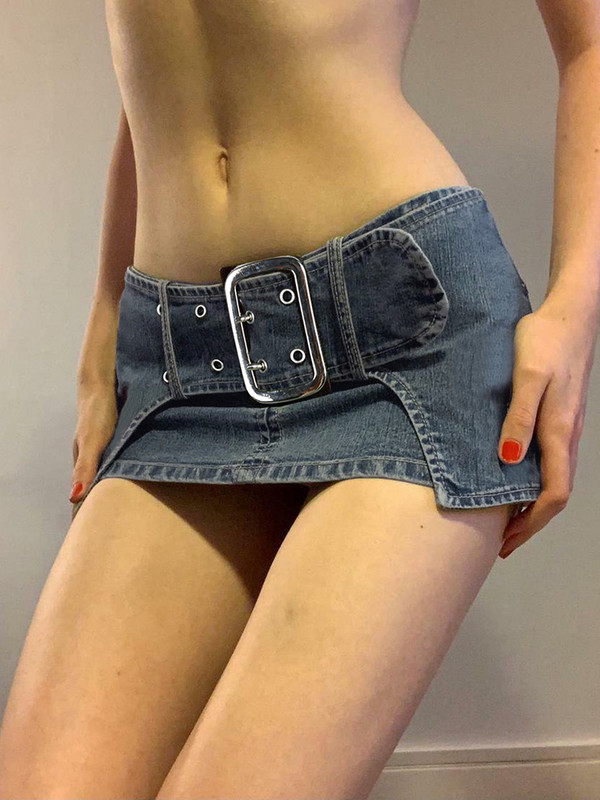 IAMHOTTY alacsony derekú farmer mikroszoknya övvel kék A-vonalú rövid farmer szoknyák Fairycore grunge alsók Y2K miniszoknya szexi nyári