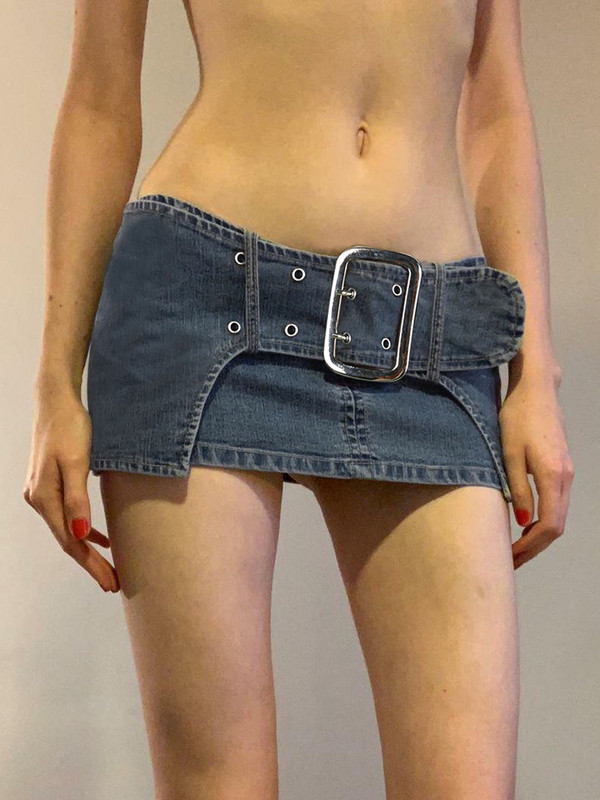 IAMHOTTY alacsony derekú farmer mikroszoknya övvel kék A-vonalú rövid farmer szoknyák Fairycore grunge alsók Y2K miniszoknya szexi nyári