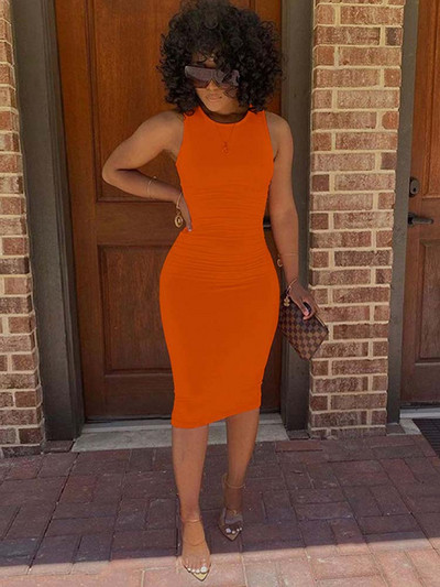 Divatos nyári egyszínű ceruzaruha nőknek Patchwork Design O-nyakú ujjatlan derékközép karcsú csípő hosszú ruha