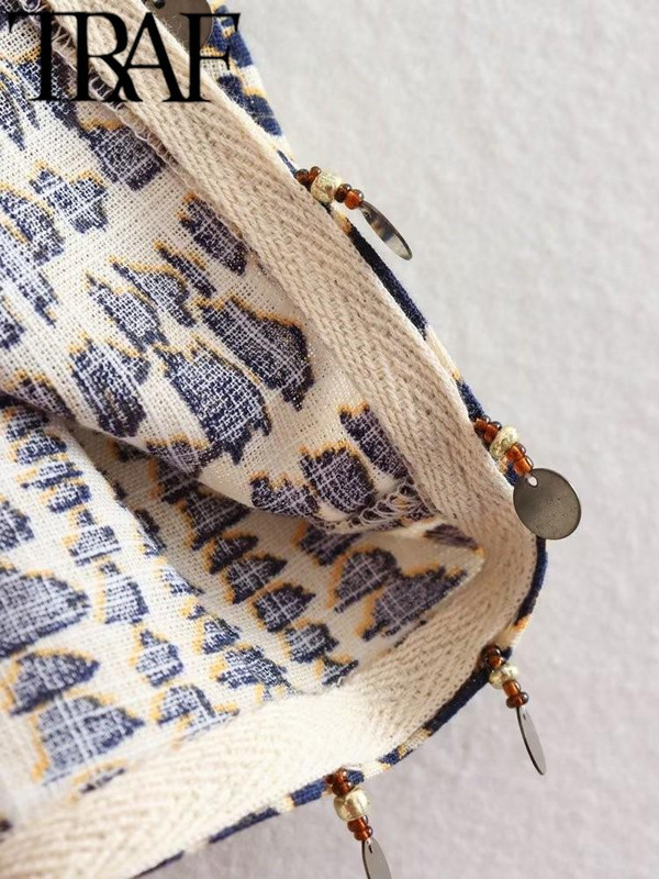 TRAF Summer Vintage Printed Femei Mini Fusta Cu ciucuri Tivul A-Line Fermoar Spate Talie Inalta Femeie Wrap Legata Fusta Laterala 2023