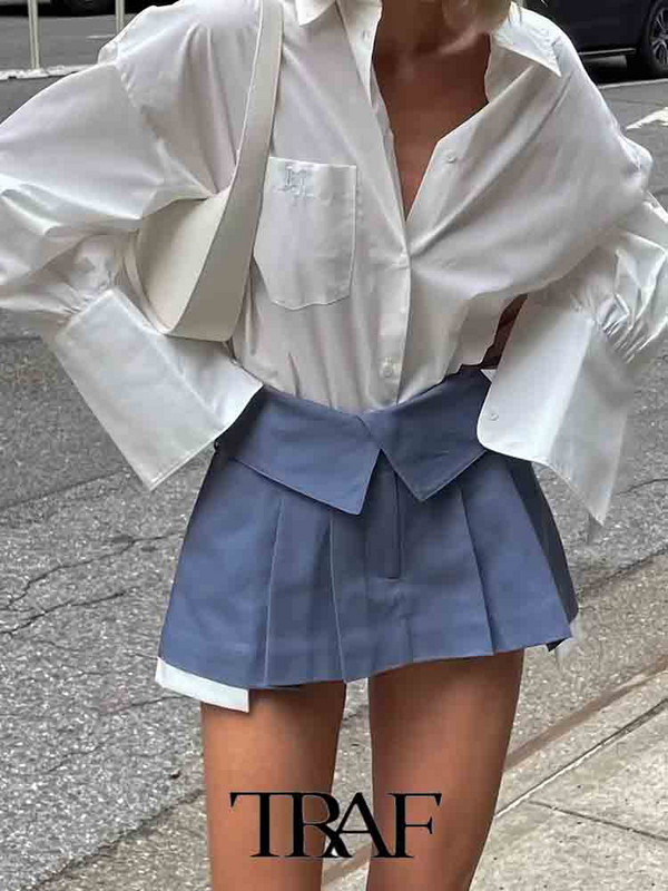 TRAF 2023 sieviešu svārki, jauni, četrkrāsu virpoti vidukļa svārki, plati kroku svārki Sieviešu biroja dāmu vasaras sieviešu svārki