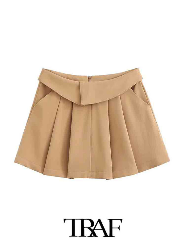 TRAF 2023 sieviešu svārki, jauni, četrkrāsu virpoti vidukļa svārki, plati kroku svārki Sieviešu biroja dāmu vasaras sieviešu svārki