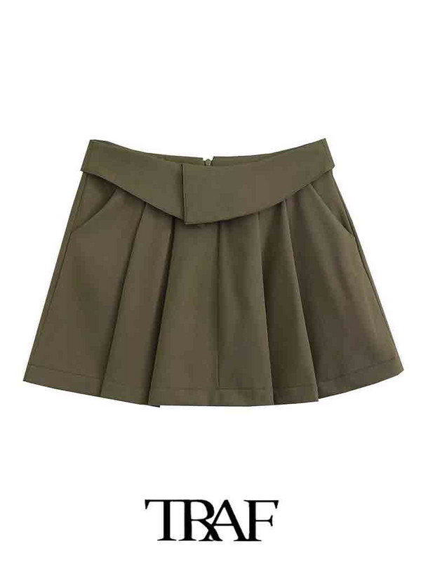 TRAF 2023 sieviešu svārki, jauni, četrkrāsu virpoti vidukļa svārki, plati kroku svārki Sieviešu biroja dāmu vasaras sieviešu svārki